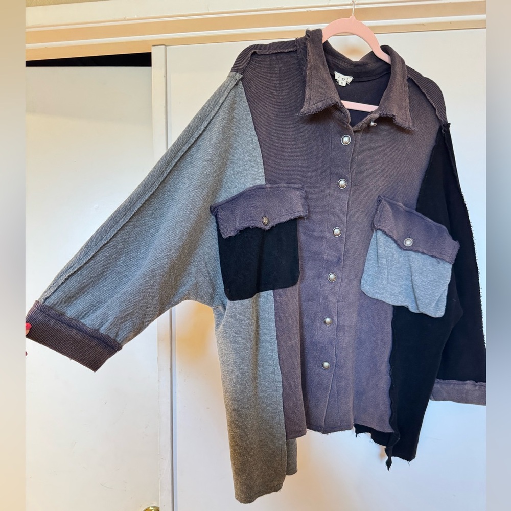 Pol Oversized Patchwork Button-Up Shirt With A Gr… - image 3